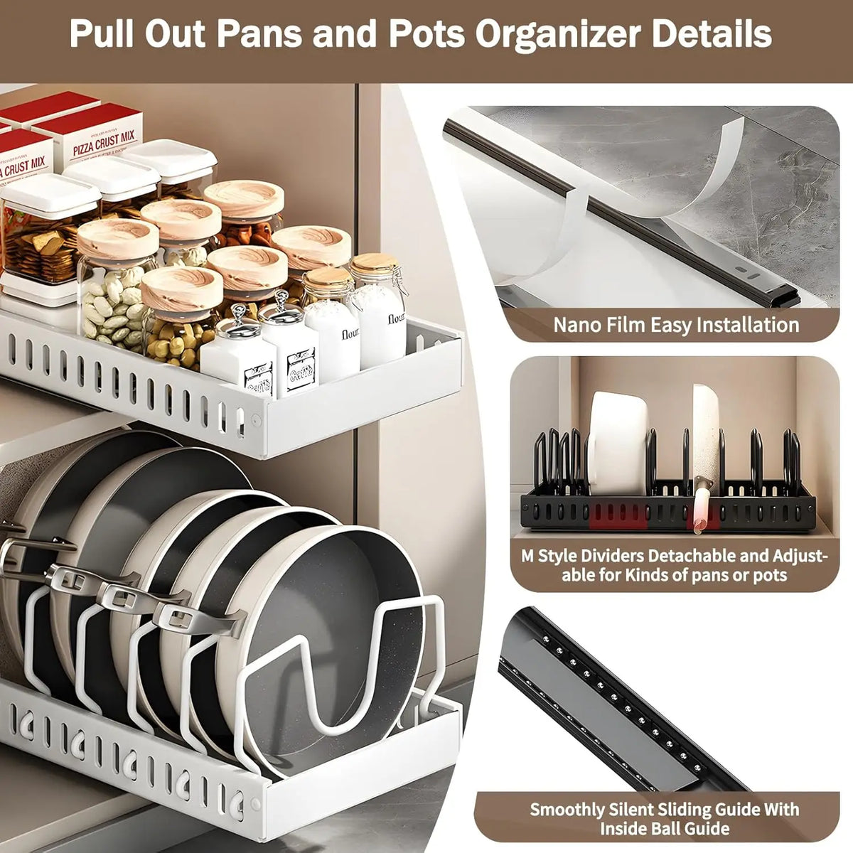 Nestiq Pull-Out Pot & Pan Cabinet Organizer product photo - view 3